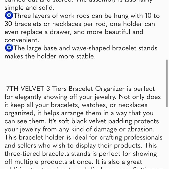 VELVET 3 Tiers Bracelet Holder, Black Velvet Jewelry Organizer Stand and Display - Picture 4 of 4